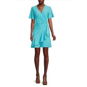 Michael Kors Wrap Dress Eyelet Dress Surplice V-Neck Short Flutter Sleeve Ring